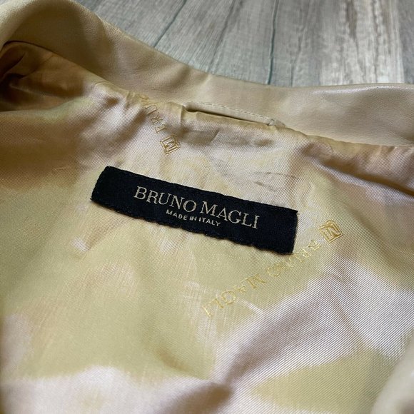 Bruno Magli Womens Ivory Real Leather Collared Full Zip Bomber Jacket Size 42 - Picture 9 of 12